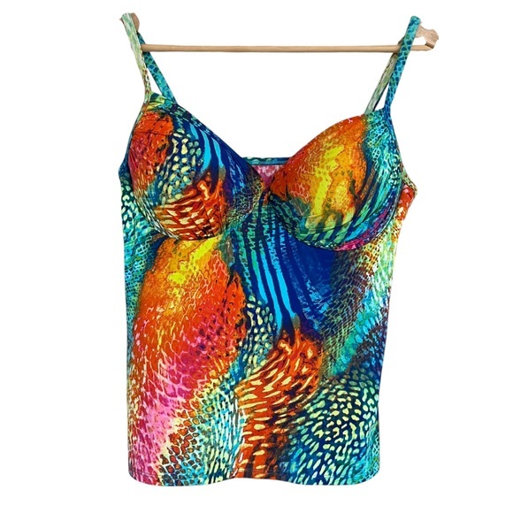 Bleu Rod Beattie Swimwear Tankini Top Only Animal Print Rainbow Women's 14 Plus - Picture 1 of 9